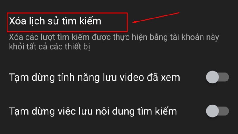 Bấm Xóa lịch sử tìm kiếm