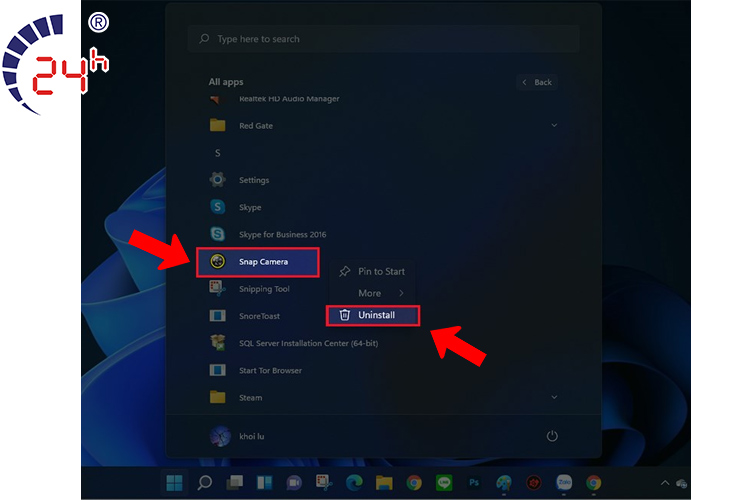 xóa Snap Camera trên thanh Taskbar