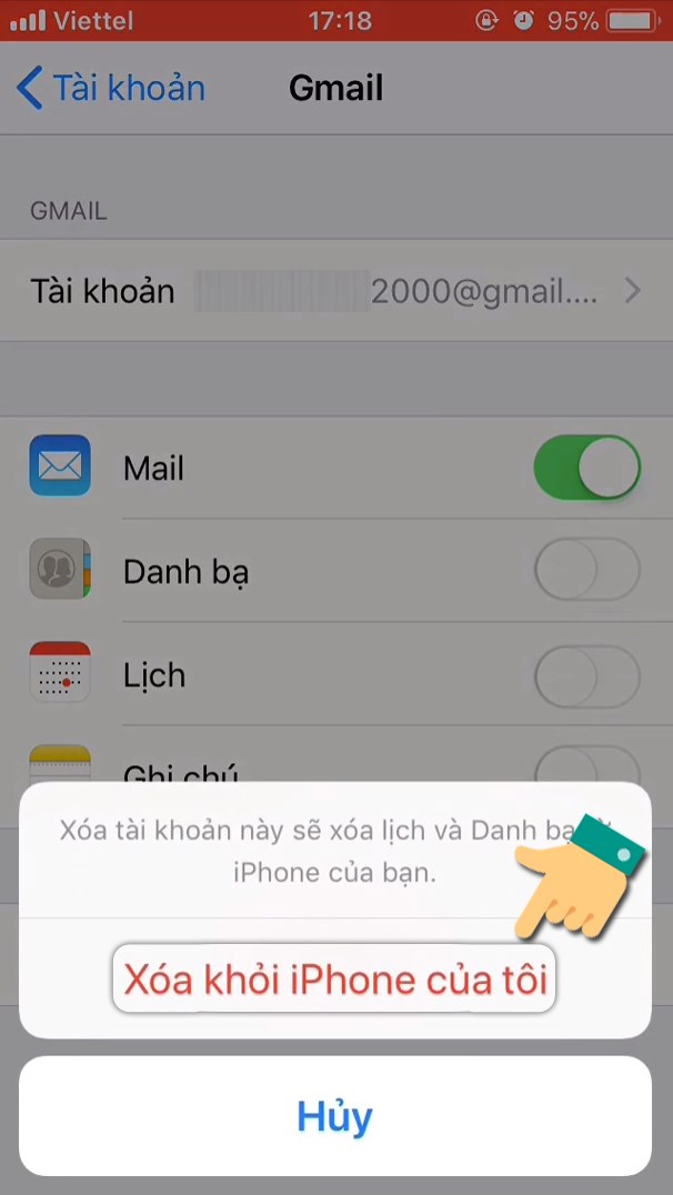 Xác nhận xóa Gmail trên iPhone, iPad