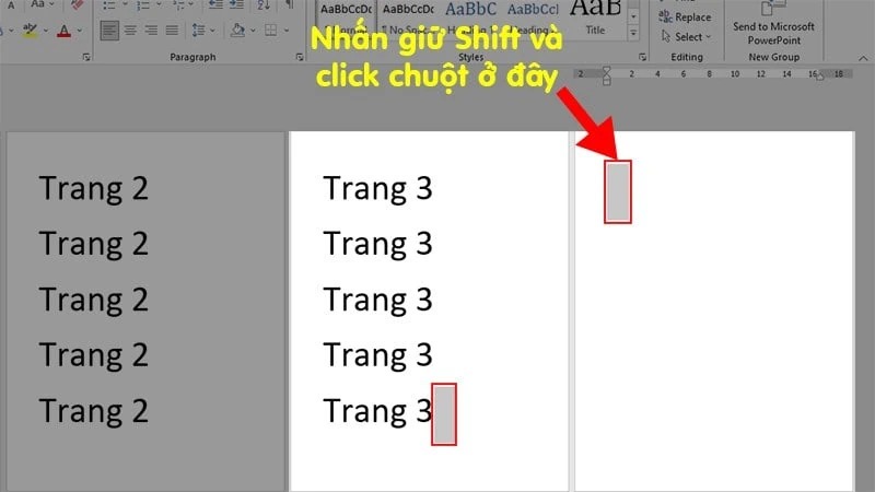 Giữ Shift và nhấp chuột trái vào đầu trang cần xóa.