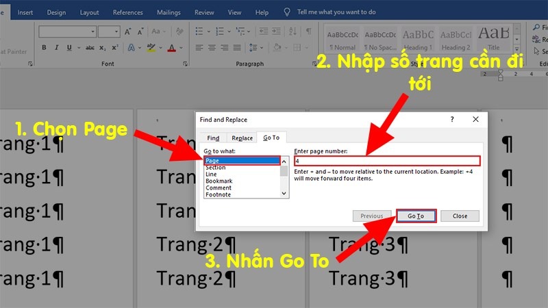 Nhập số trang muốn xóa rồi nhấp Go To