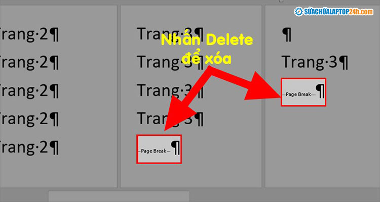 Nhấn Delete để xóa trang trong Word