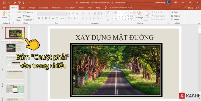 Bạn click chuột phải để chọn slide 