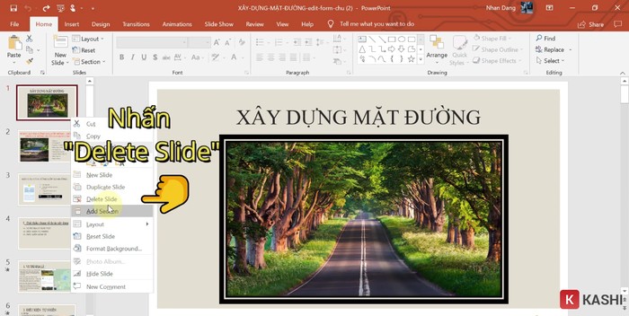 Xóa slide bằng nút "Delete Slide"