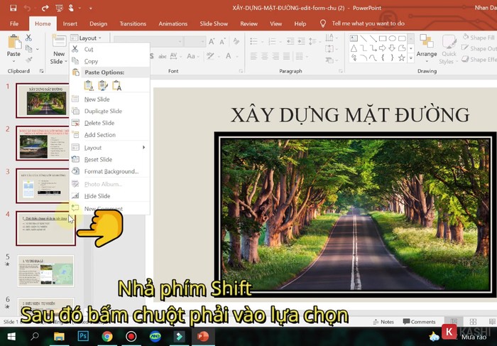 Bỏ giữ phím "Shift" sau đó click chuột phải