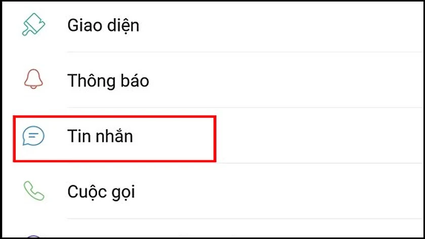 chọn mục tin nhắn