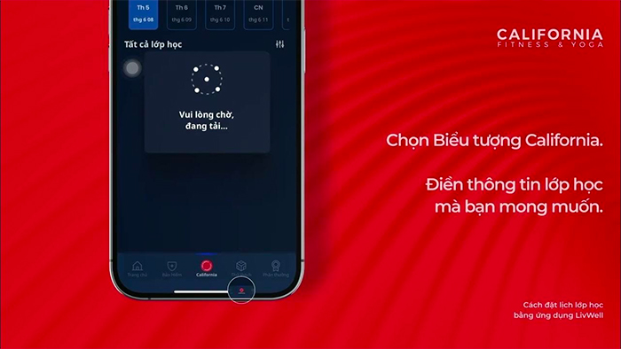 Sử Dụng Ứng Dụng Di Động xem lịch tập California fitness.