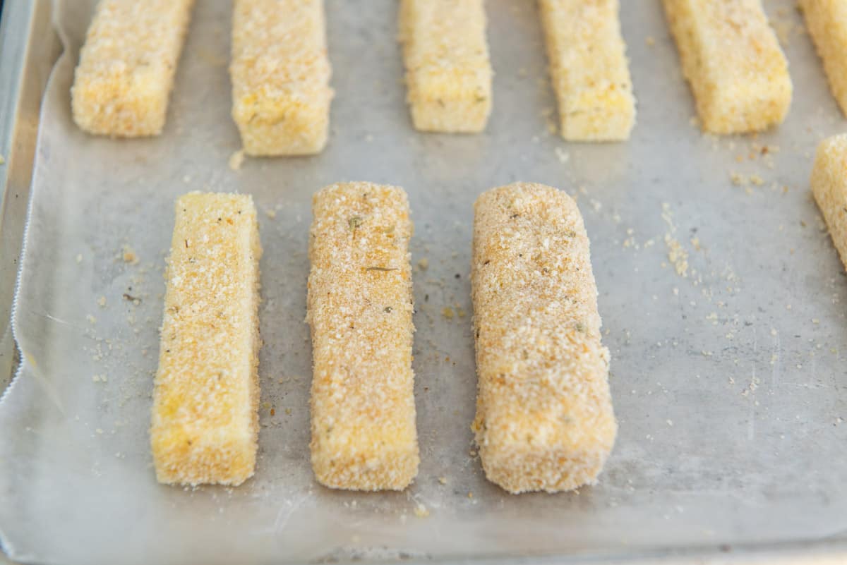 Breaded Mozzarella Sticks with One, Two, and Three Coats