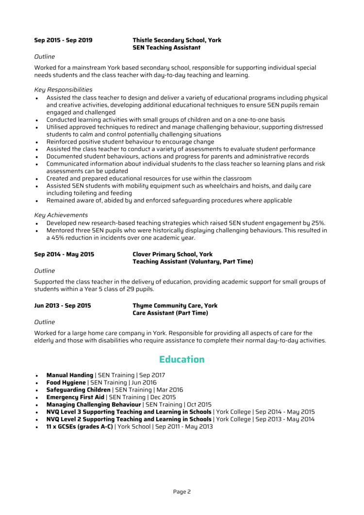 SEN Teaching Assistant CV-2