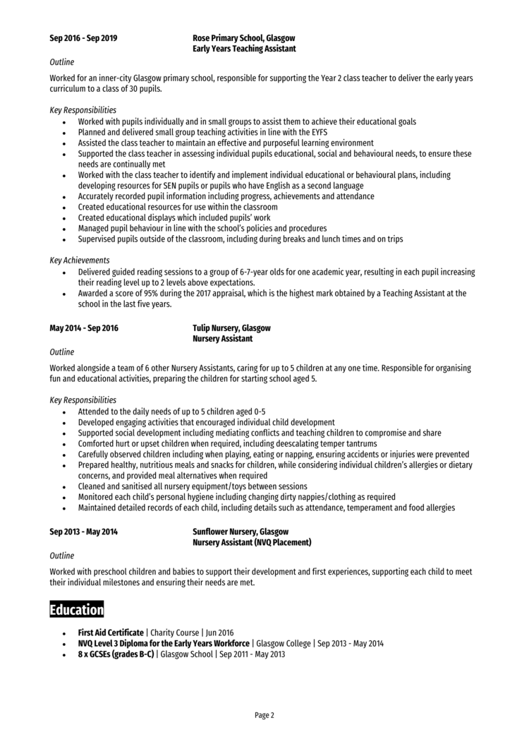 Early Years Teaching Assistant CV-2