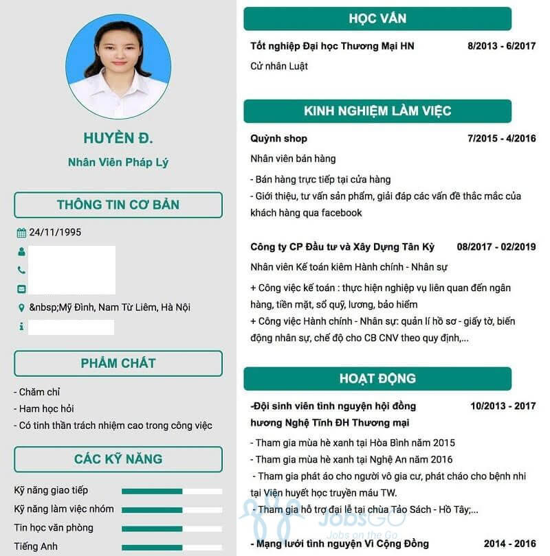 Mẫu CV ngành luật 4