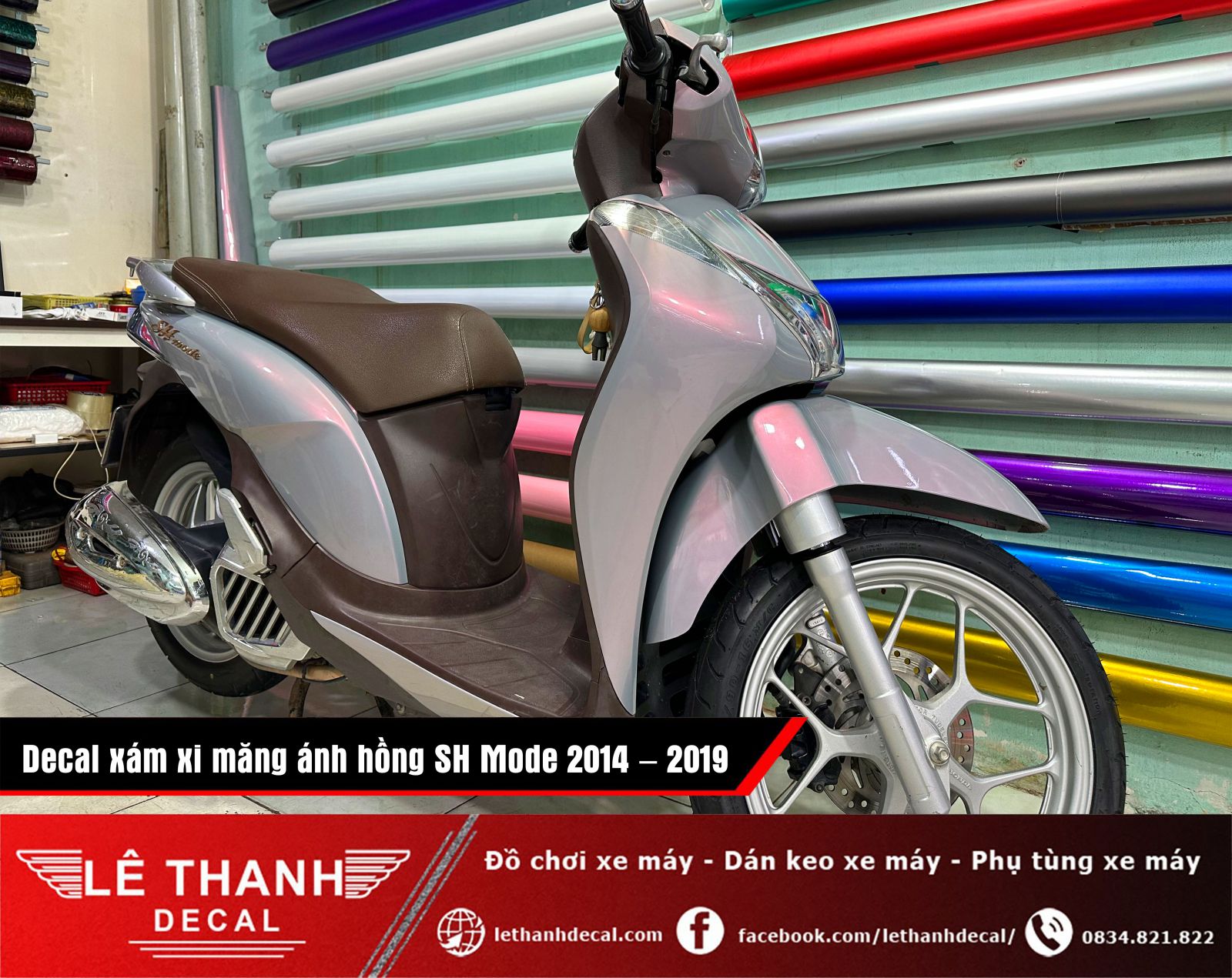 Dán decal đổi màu xám xi măng ánh hồng SH Mode 2014 - 2019