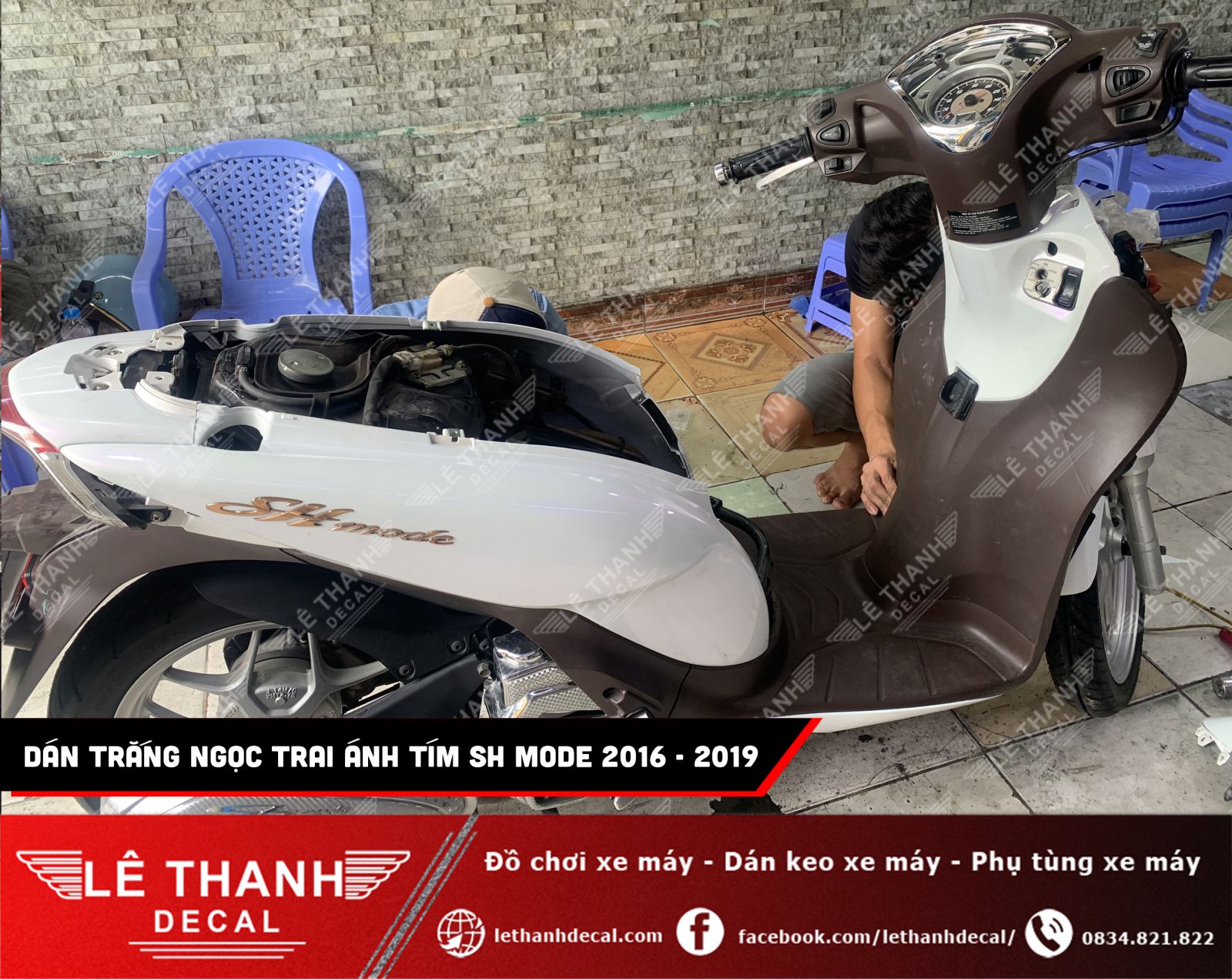 Dán decal đổi màu trắng ngọc trai ánh tím SH Mode 2016 - 2019