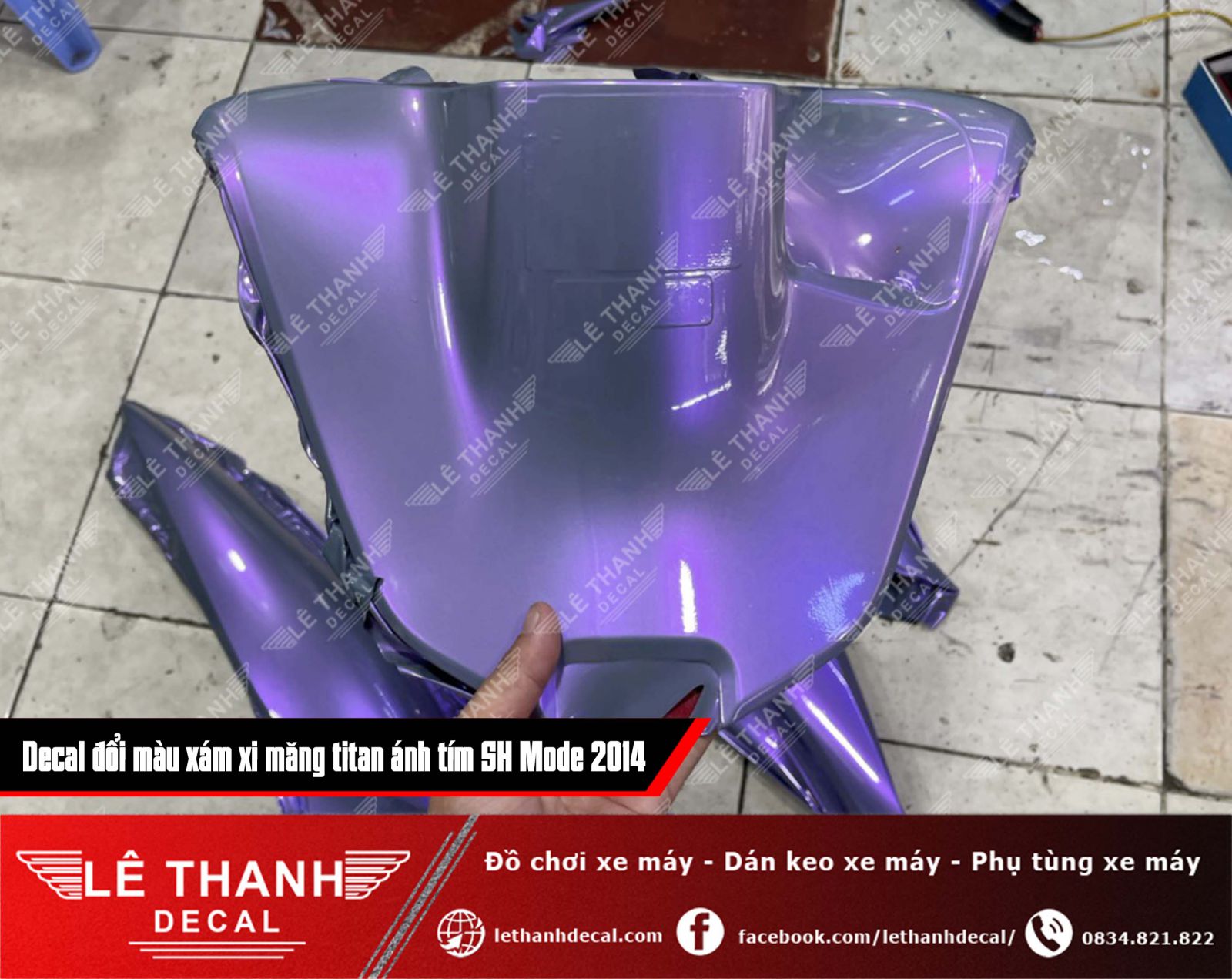 Dán decal đổi màu xám xi măng titan ánh tím cho SH Mode 2014