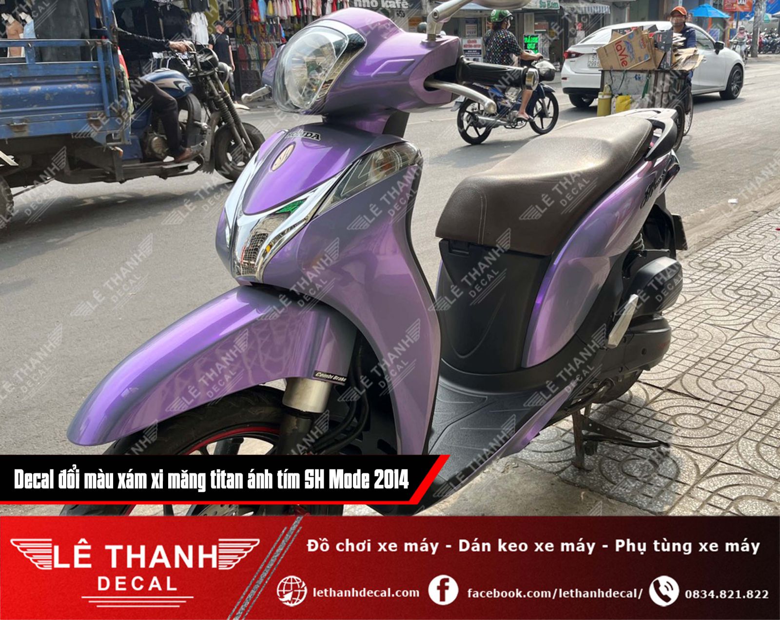 Dán decal đổi màu xám xi măng titan ánh tím cho SH Mode 2014