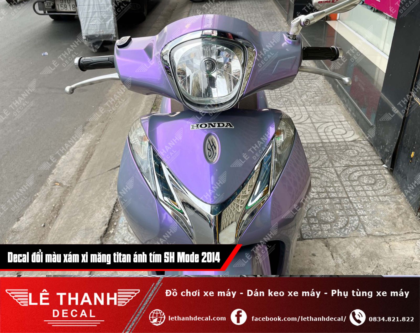 Dán decal đổi màu xám xi măng titan ánh tím cho SH Mode 2014