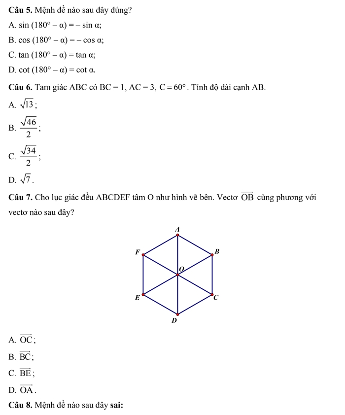 Đề thi học kì 1 lớp 10 môn toán 2