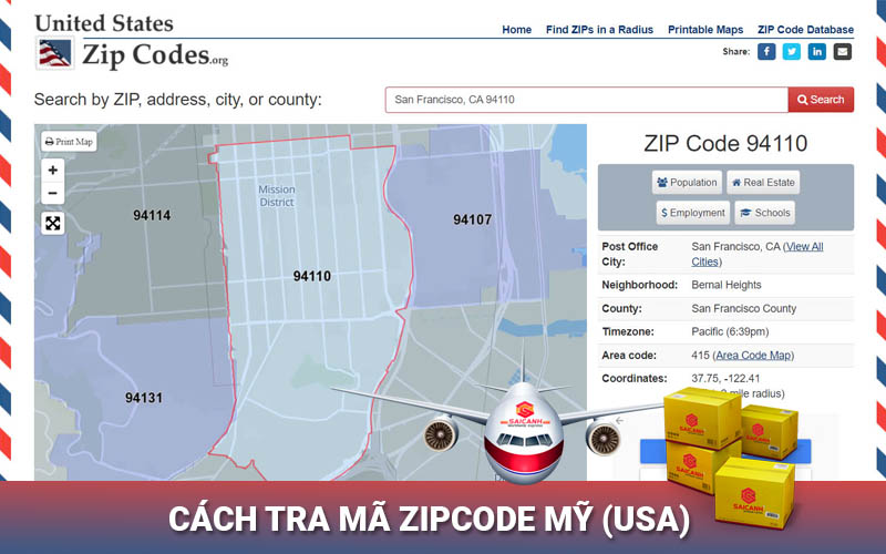 Hướng dẫn tra mã Zip Postal code Mỹ United States