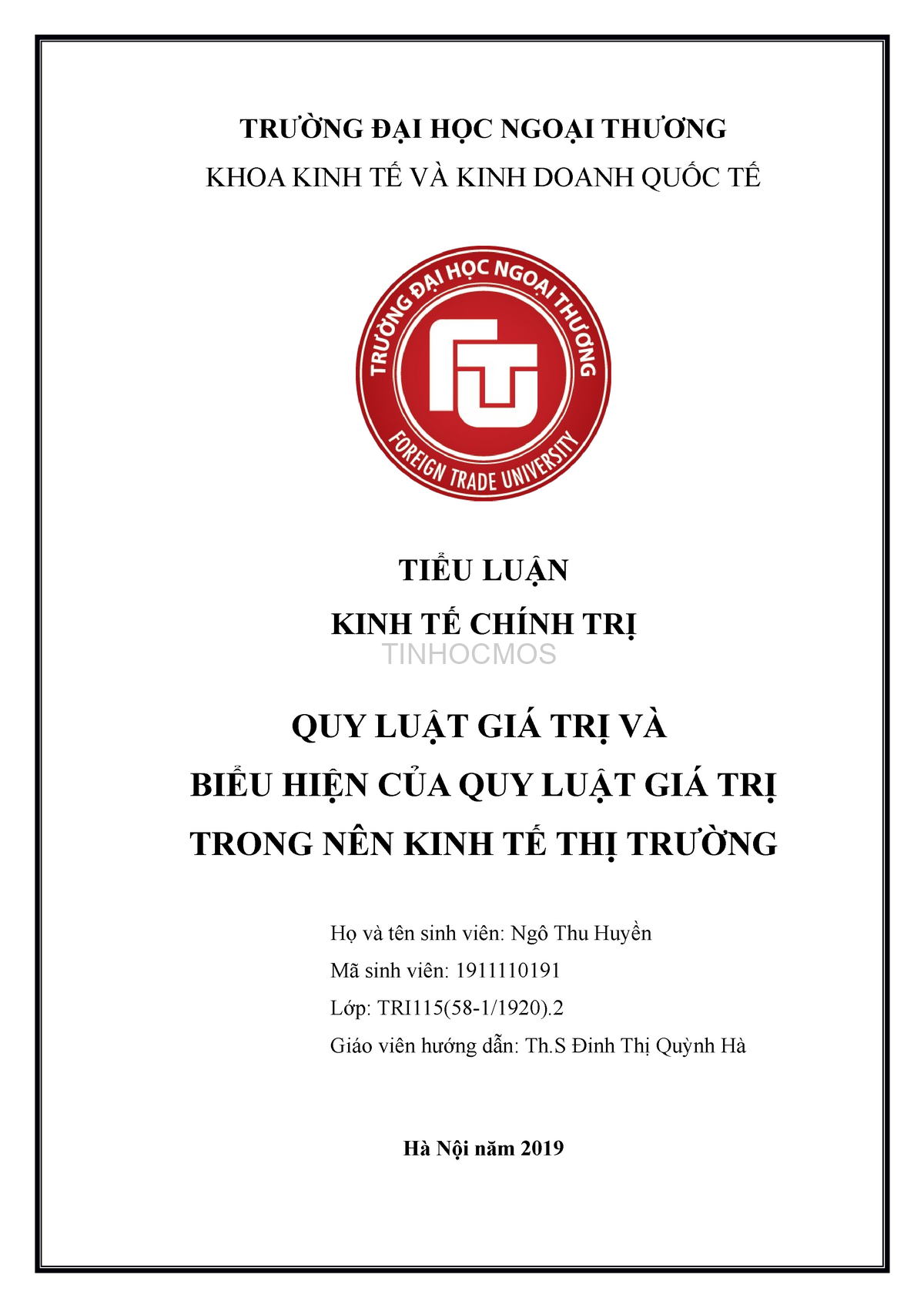 trình bày bìa tiểu luận