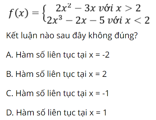 Đề bài tập 2 - vận dụng xét tính liên tục của hàm số