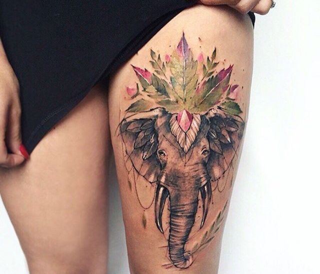 hình xăm kín đùi mẫu tattoo voi độc độc đáo