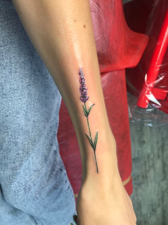 mẫu tattoo lavender cho nữ ở cổ chân