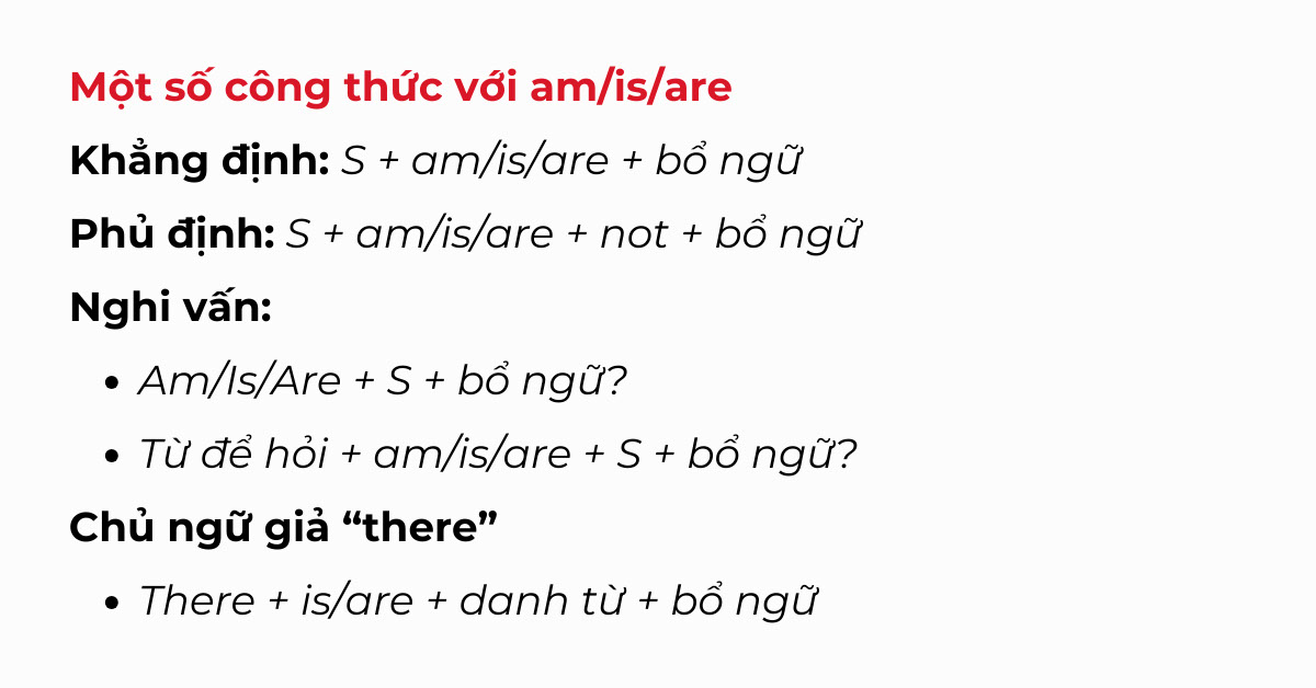 Một số công thức với am/is/are