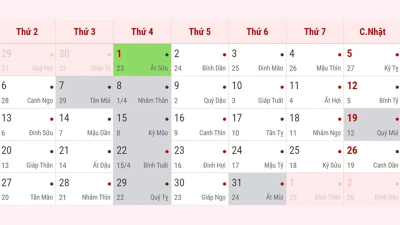 Lịch âm tháng 05/2024