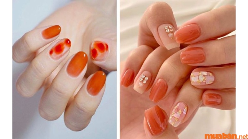 Mẫu nail sơn thạch màu cam