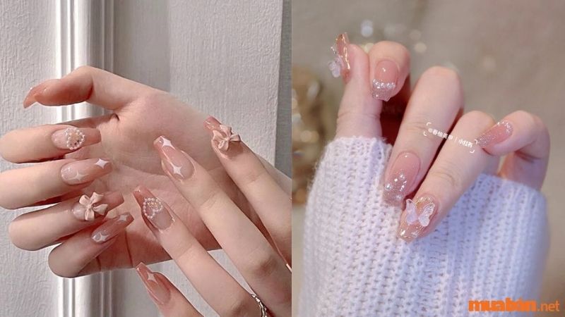 Mẫu nail sơn thạch đính charm