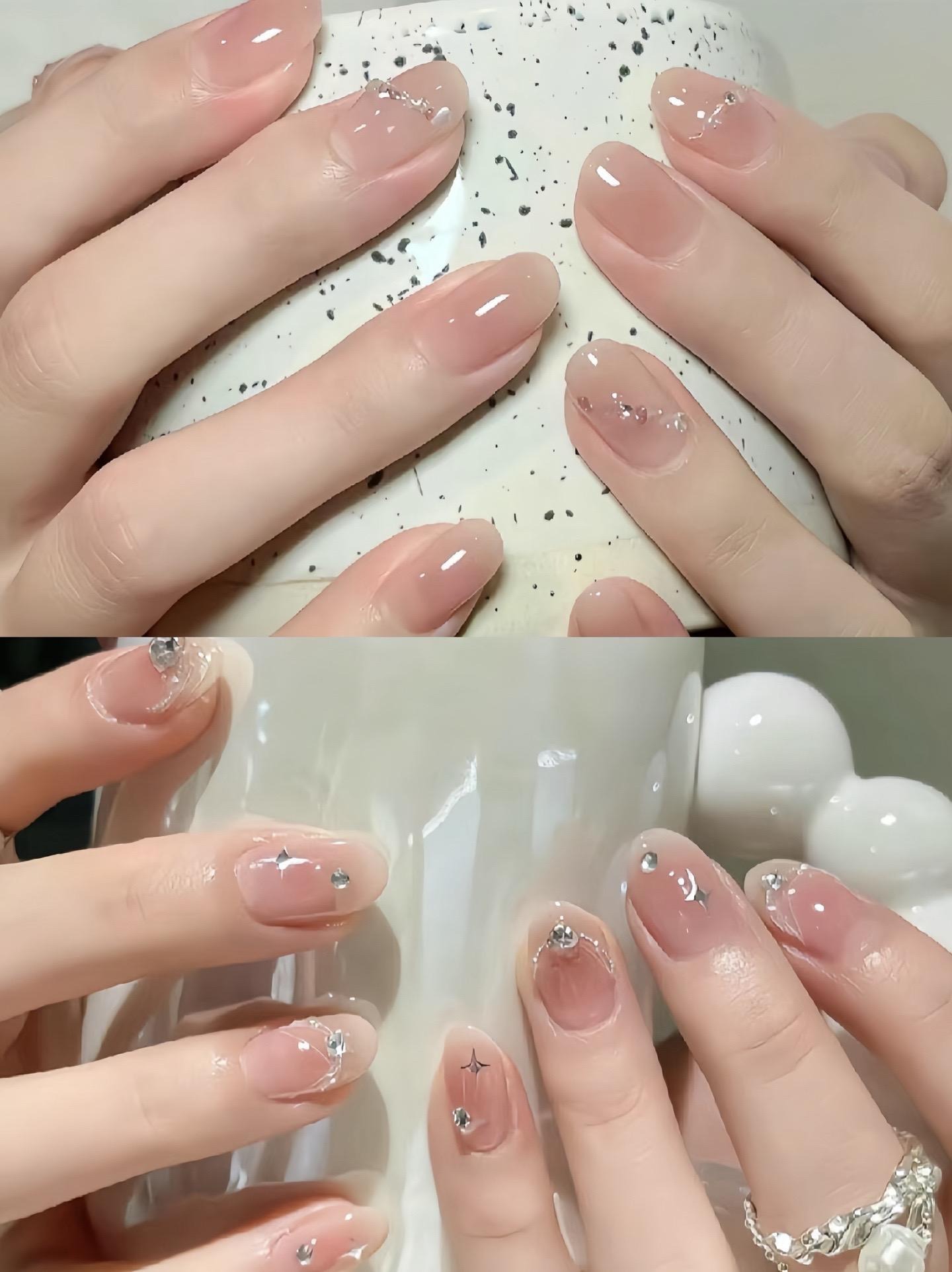 Mẫu nail đẹp nhọn tròn dáng ngắn