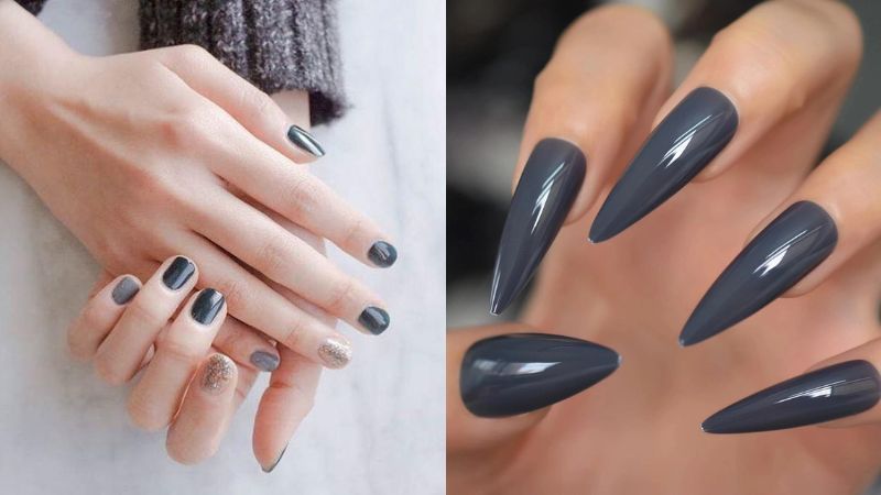 Mẫu nail đen xám 1 (Ảnh: sưu tầm)