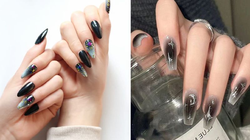 Mẫu nail đen 3D (Ảnh: sưu tầm)