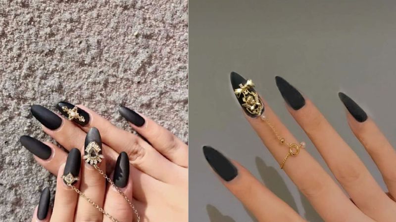 Mẫu nail đen đính kim loại (Ảnh: sưu tầm)