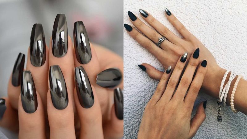 Mẫu nail đen tráng gương 2 (Ảnh: sưu tầm)