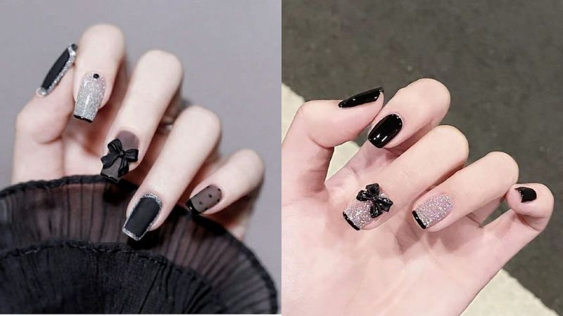 Mẫu nail đen nhũ chanh sả 1 (Ảnh: sưu tầm)