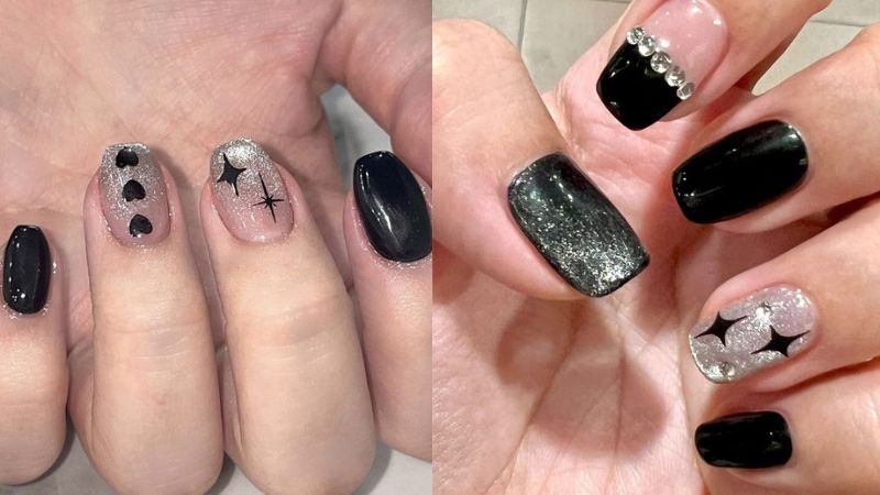 Mẫu nail đen nhũ chanh sả 2 (Ảnh: sưu tầm)