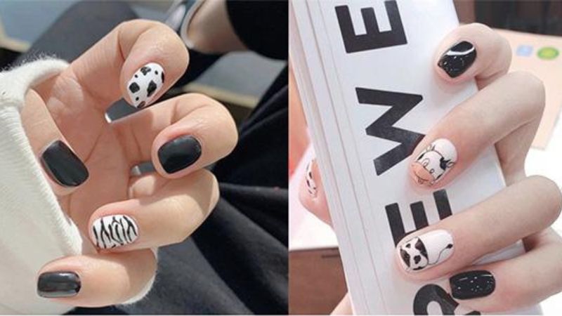 Mẫu nail đen trắng bò sữa 3 (Ảnh: sưu tầm)