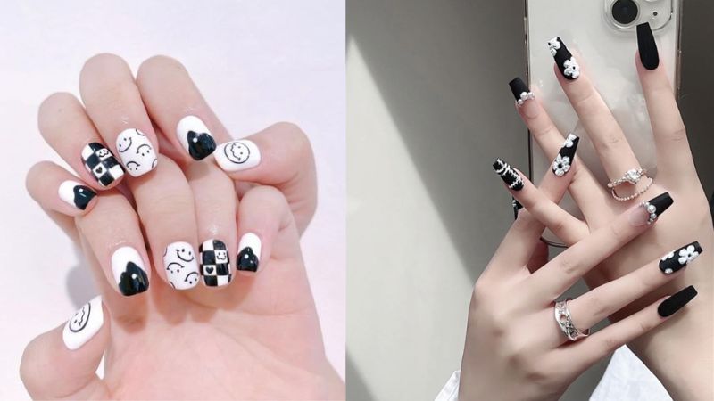 Mẫu nail đen trắng 2 (Ảnh: sưu tầm)