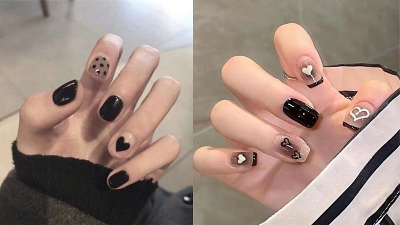 Mẫu nail đen vẽ họa tiết đơn giản, cá tính (Ảnh: sưu tầm)