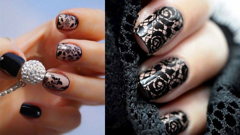 Mẫu nail đen kiểu ren 2 (Ảnh: sưu tầm)