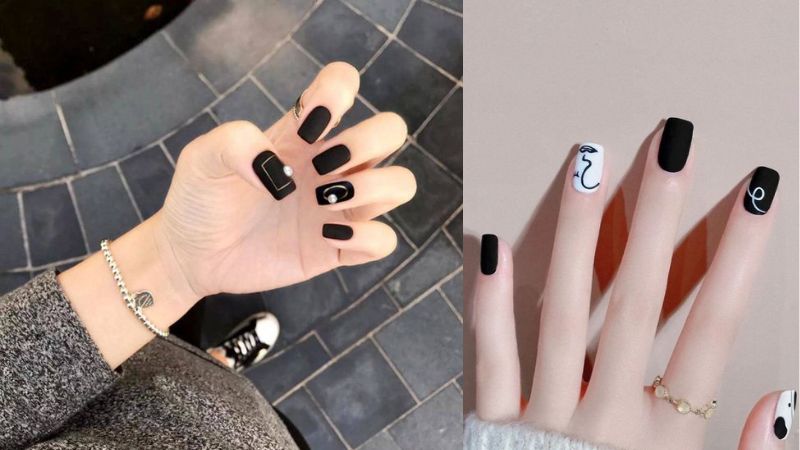 Mẫu nail đen vẽ đường kẻ đơn giản, cá tính (Ảnh: sưu tầm)