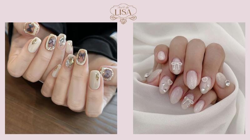 Mẫu nail ngắn đính đá lấp lánh