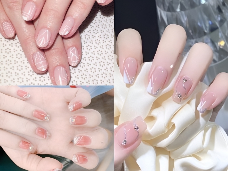 Nail đường gợn sóng đính đá