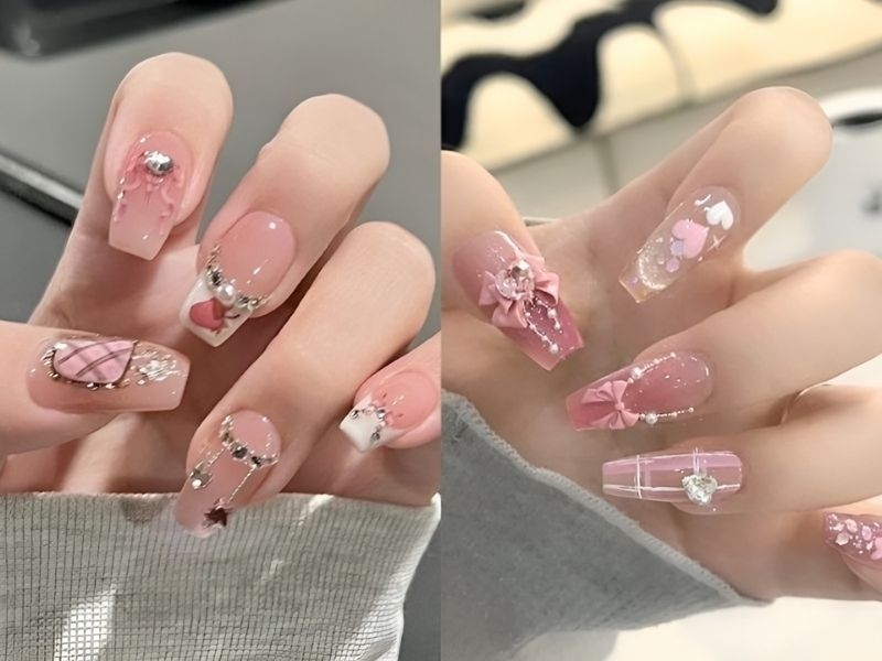 Nail trang trí đá phong cách dễ thương