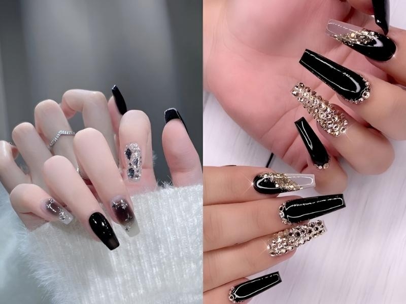 Nail đính đá màu đen huyền bí