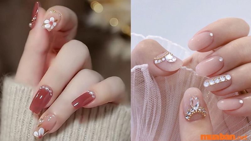 Mẫu nail đính đá đẹp, nhẹ nhàng