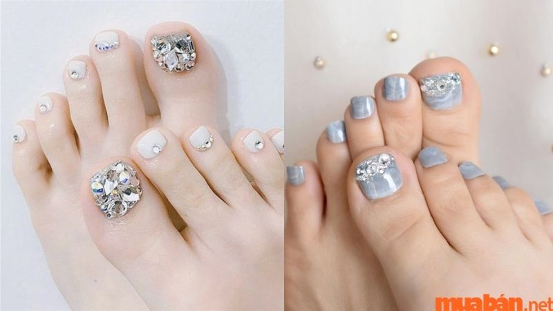 Mẫu nail chân đính đá đơn giản mà đẹp