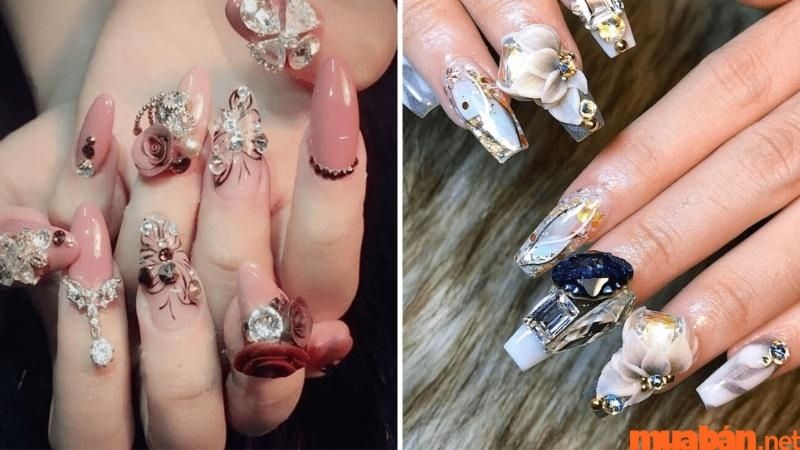 Mẫu nail đính đá đẹp đơn giản kiểu Pháp