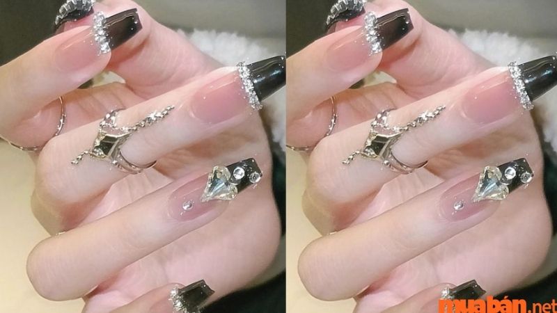 Mẫu nail đính đá đẹp đơn giản kiểu Pháp